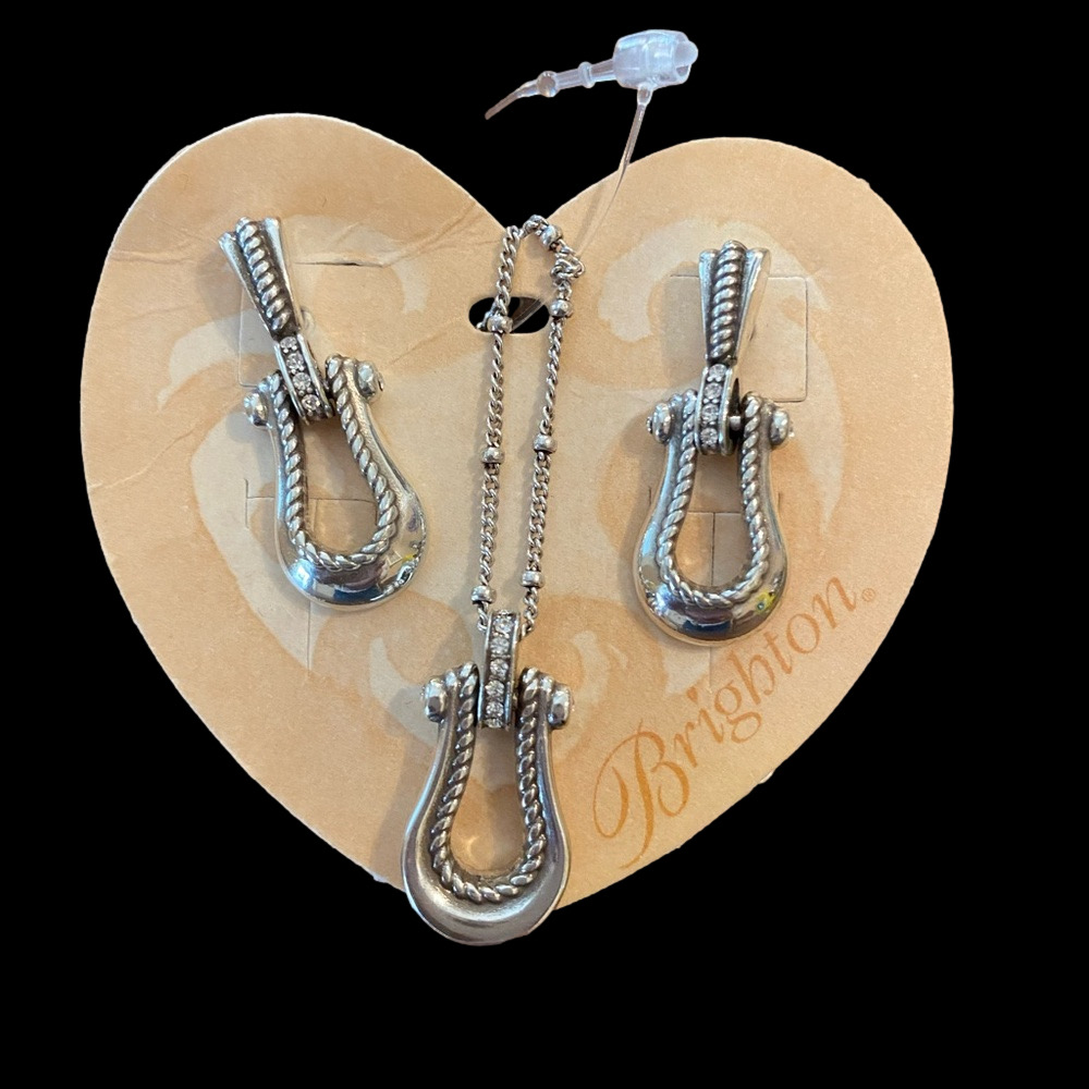 NWT Brighton Vintage Lazo Horseshoe Crystal Necklace & Earring Set